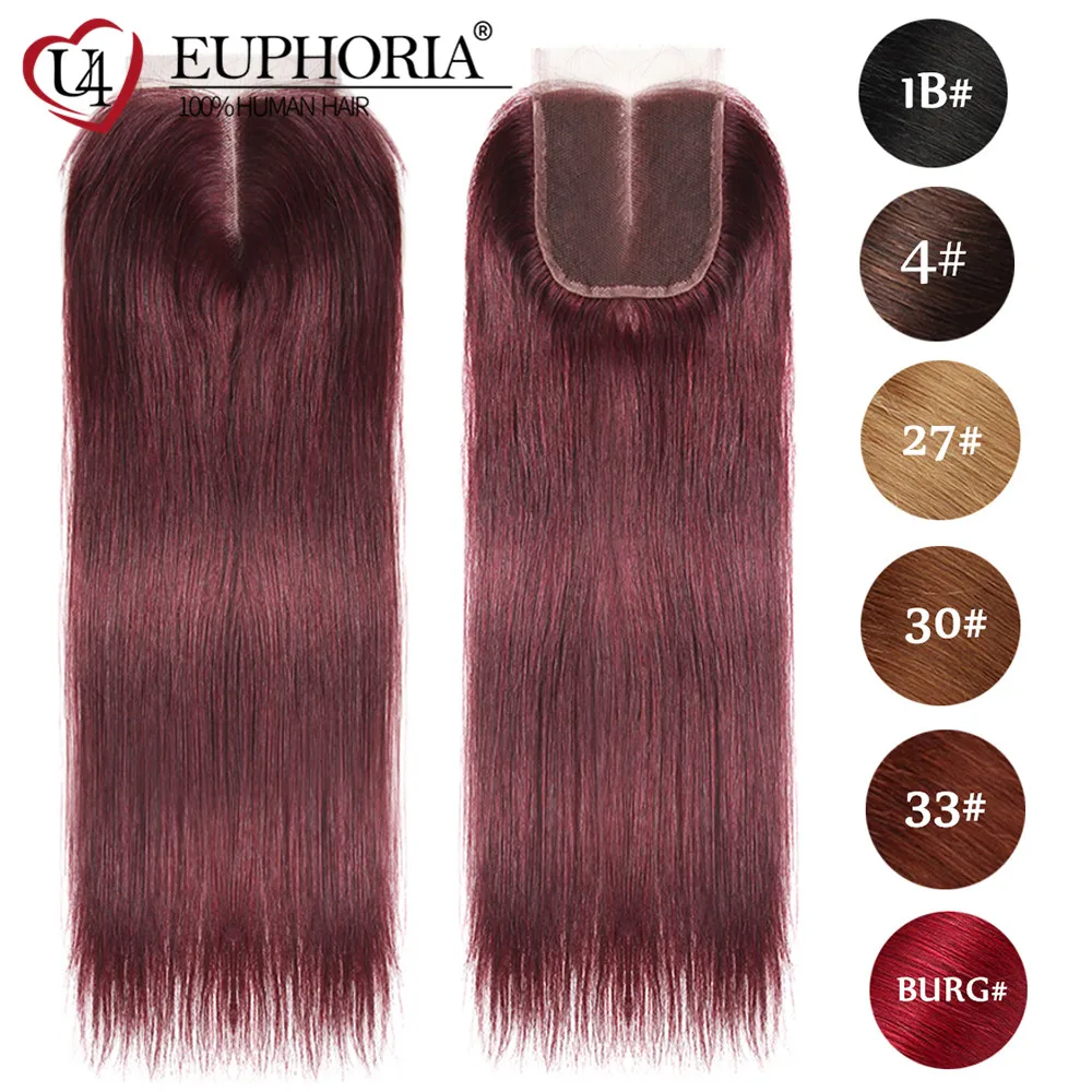 Brazilian Straight Human Hair 4x4 Lace Closure Colored 27 30 33 Free And Middle Part Lace Closure Swiss Lace Remy Hair Euphoria