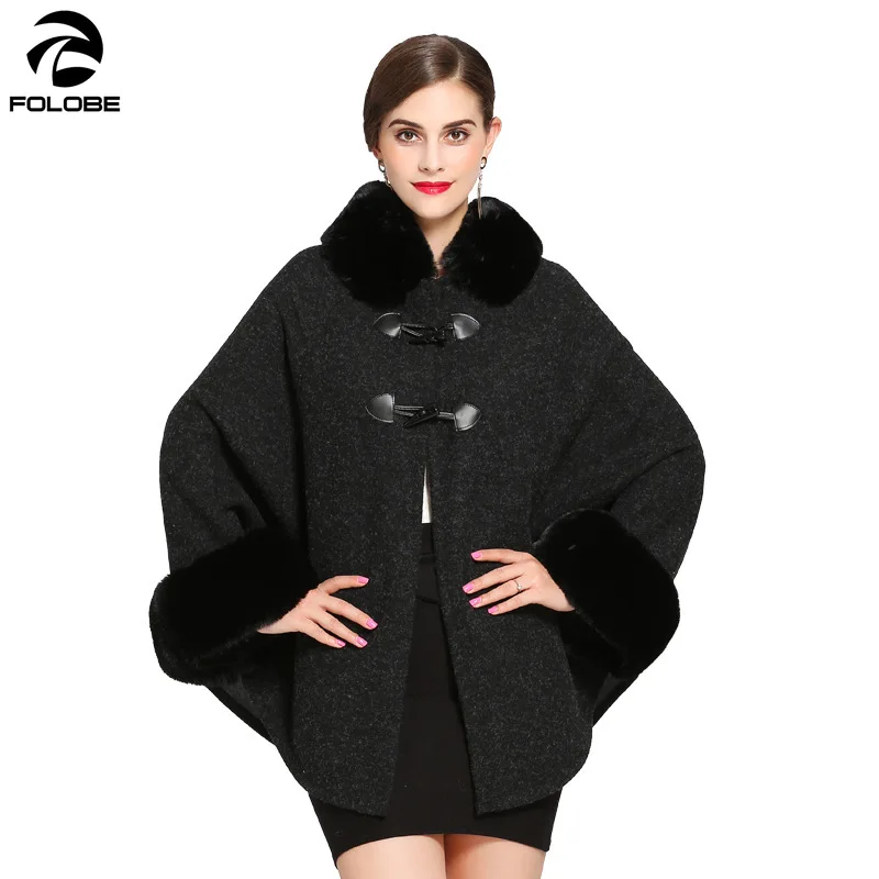 

Winter Warm Capes Coat For Women Faux Fur Collar Cardigan Thick Long Batwing Sleeves Poncho Losse Ladies Hairy Coat