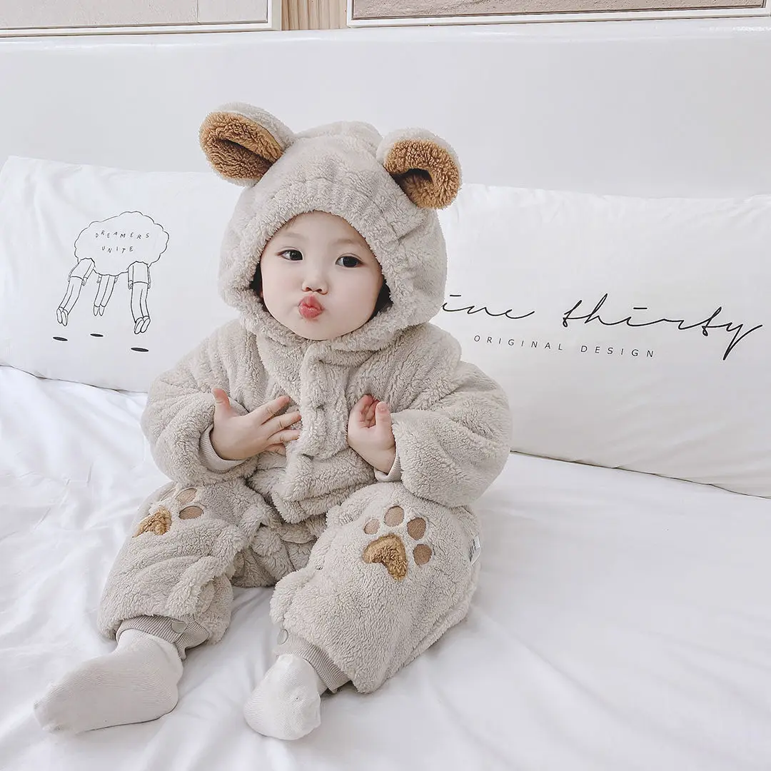 Baby Clothes Romper Newborn Baby Boys Girls Winter Cute Ear Fleece Jumpsuit Romper Warm Outwear New Born Baby Clothes Jumpsuit