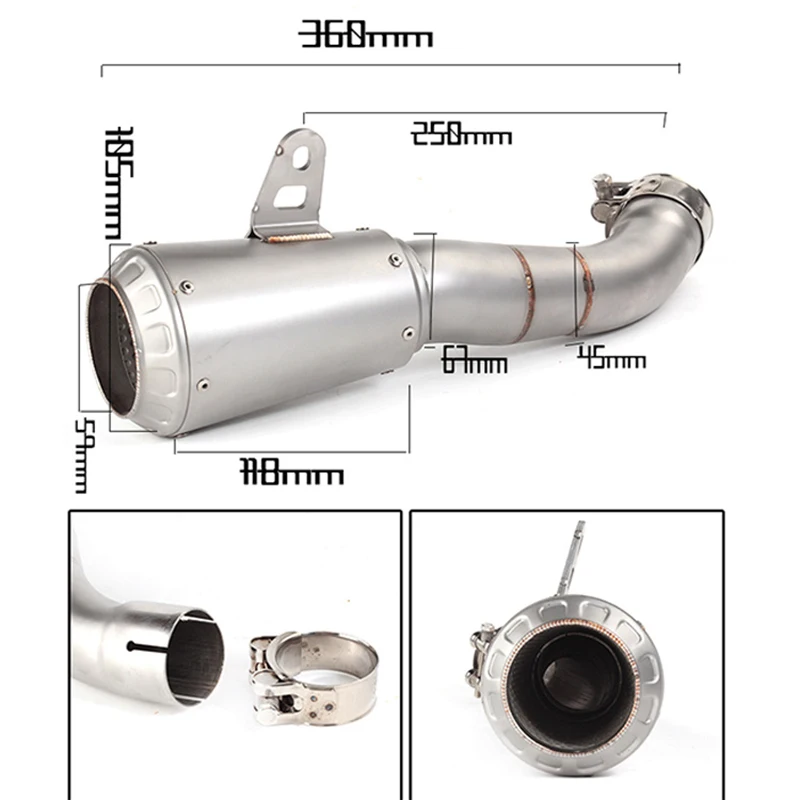 51mm universal stainless steel escape motorcycle exhaust muffler silver easy mounting for Yamaha MT-07 MT-09