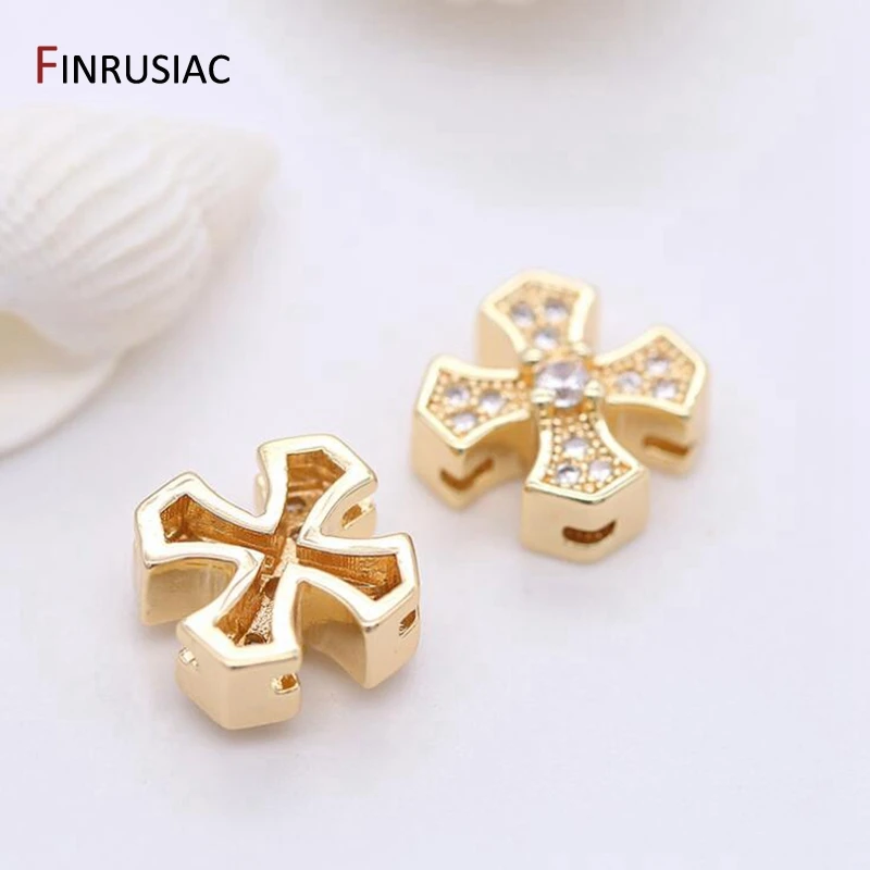 عالية الجودة النحاس معدن إدراج الزركون حجر الراين 14K مطلية بالذهب الصليب الخرز اكسسوارات DIY بها بنفسك صنع المجوهرات #5
