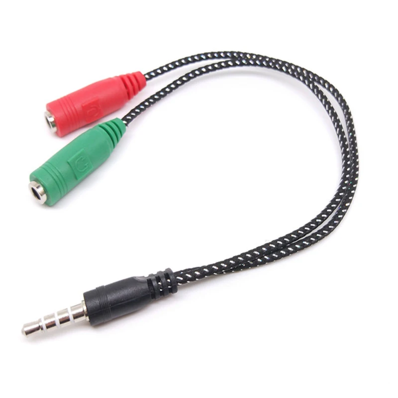 Jack 3.5mm 1 In 2 Braided Red And Green Splitter 1 Male To 2 Dual Female Adapter Audio Cable Earphone Mic Audio Cable Adapter