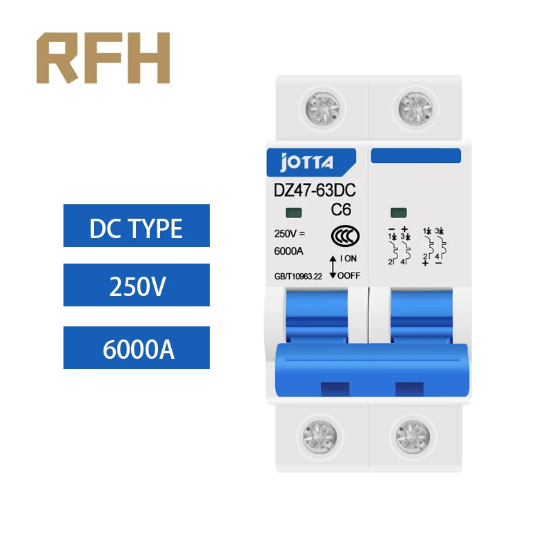 DC 250V Solar Mini Circuit Breaker MCB Fuse PV System Solar Engery 6A 10A 16A 20A 25A 32A 40A 50A 63A