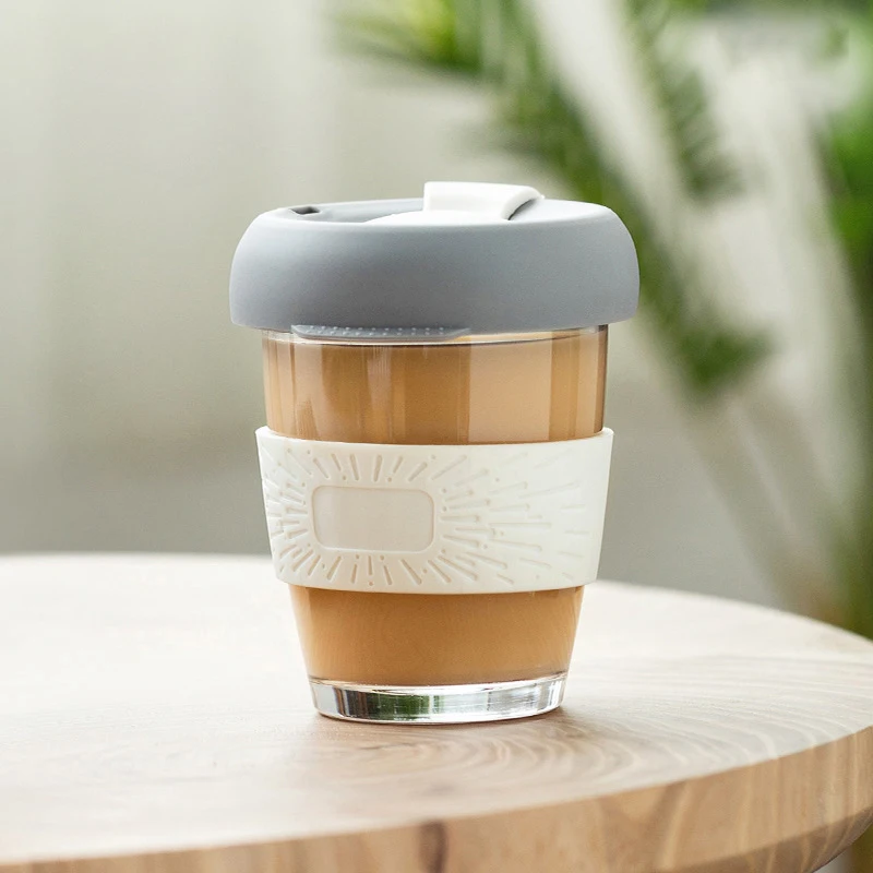 350ml Coffee Cup Portable Handy Milk Glass Silicone Cover Resistant Direct Drinkingwater Cup Breakfast Cup