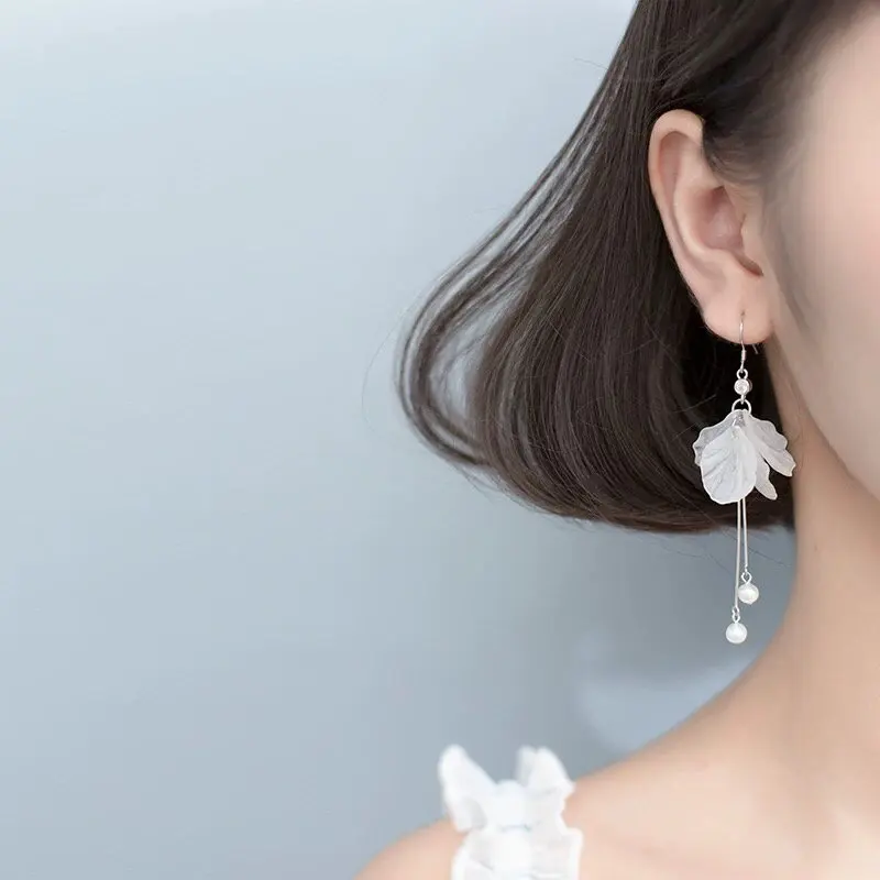 

S925 Sterling Silver Original Tassel Dangle Earrings Trendy Crook Stud Ear Hook Shiny Zircon Eternal Flower Petals Pearl Eardrop