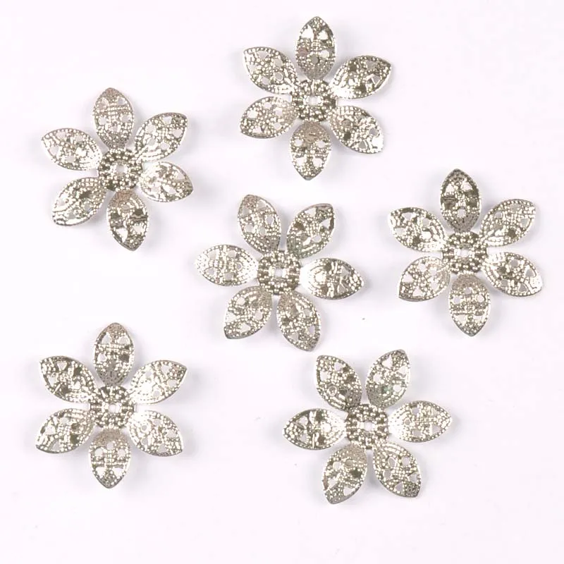 24mm 20Pcs Metal Crafts Flowers Connectors Wraps Filigree For Jewelry Making Pendants DIY Scrapbooking Decoration yk0762-7