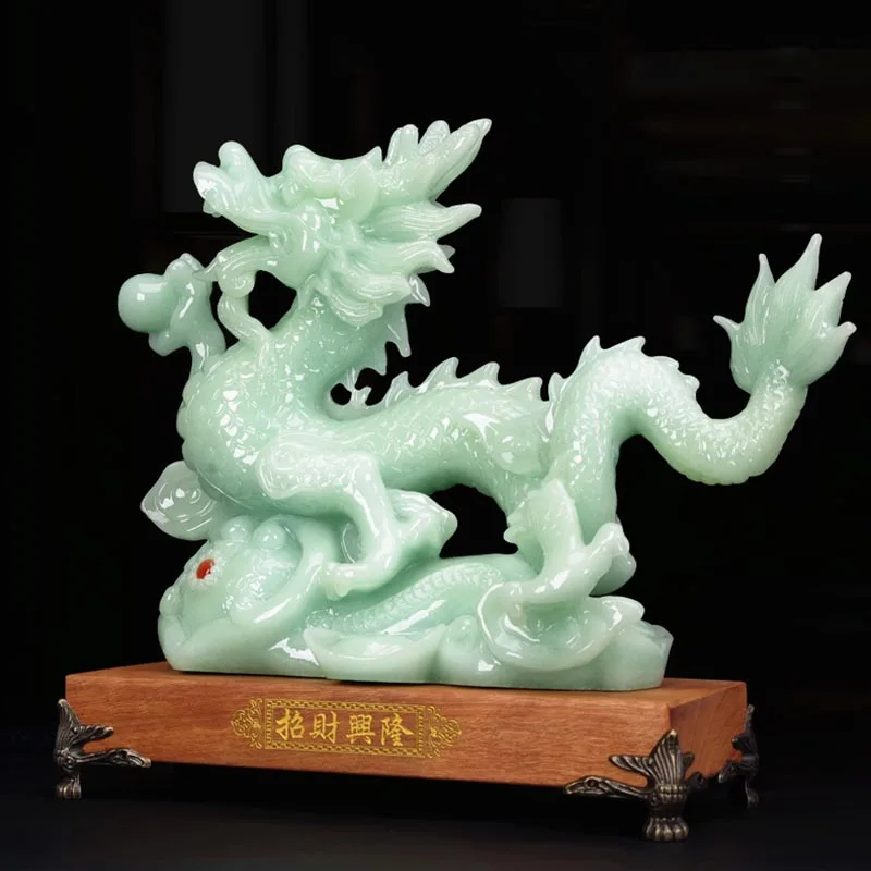 

Zodiac Dragon Ornaments Lucky Feng Shui Living Room Office Home Decoration Jade Stone Crafts Gift Auspicious Desktop Decorations