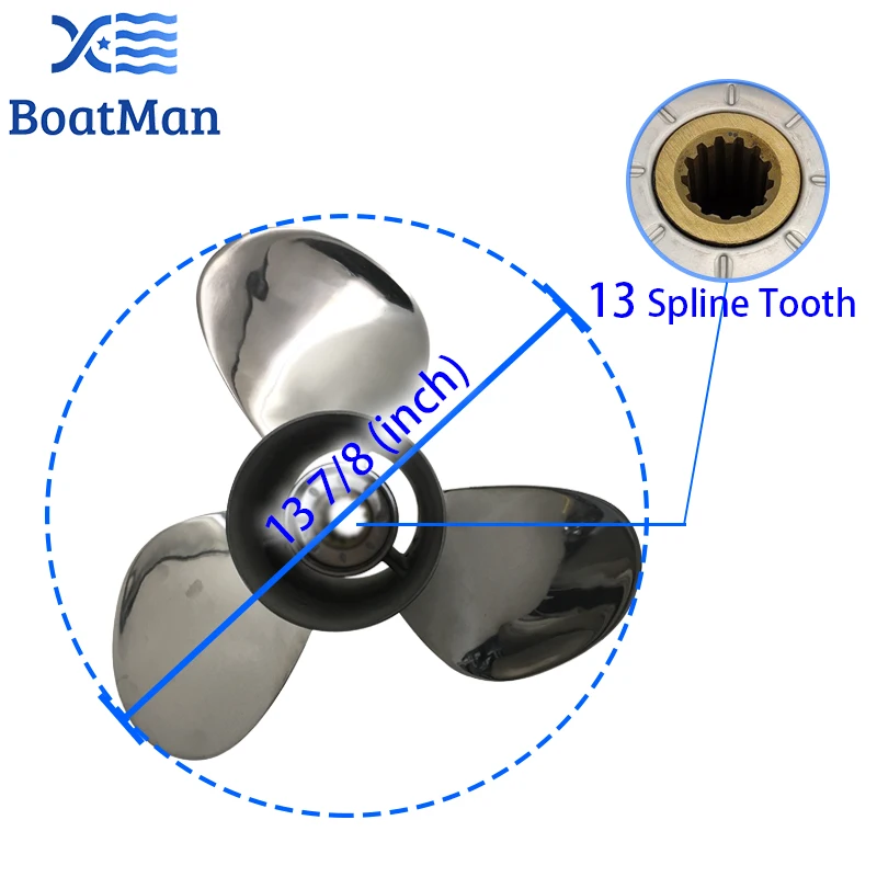 13 7/8x15 Boat Outboard Propeller For Suzuki Engine 4 Stroke 60-140 HP Stainless Steel 13 Tooth splines Outlet 58200-92J50-000