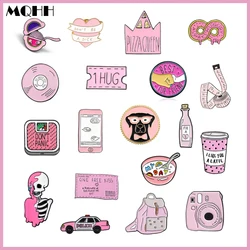 Pink Cartoon Enamel Brooch Animal Dog Bag Wishing Bottle Cell Phone Weight Scale Badge Crown Round Heart Shape Pin Jewelry Gift
