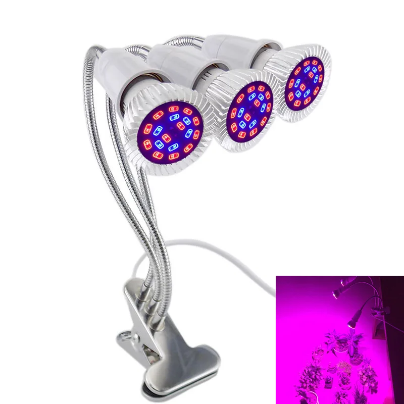 plant led Growing Light 3 HEAD Cultivo Flower Greenhouse Grow Tent 18 LED Grow Light Indoor growth Lamp Hydroponics Desk Clip