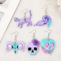 Fashion Pastel Goth Halloween Snake Cat Skull Dangle Earrings For Girls Women Birthday Gift Lovely Jewelry