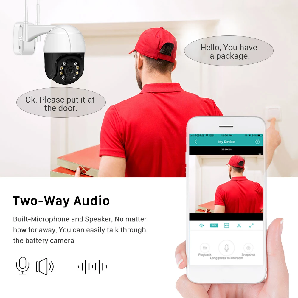 3MP Super Mini Pan/Tilt Wifi Camera Wireless ONVIF IP Camera AI Human Detection 4xDigital Zoom Dual Light Source Waterproof