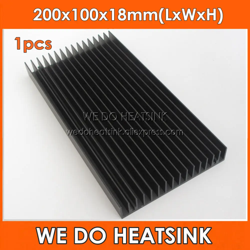 WE DO HEATSINK 1pcs 200x100x18mm Large Black Anodized Aluminum LED Heatsink Cooler Cooling