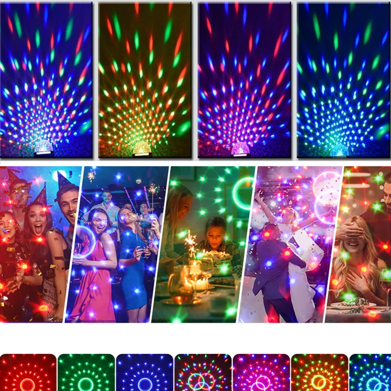 7 Colors Strobe Sound Control Stage Disco Ball Light 2 em 1 Party Family Gathering Kids Birthday Wedding Bar