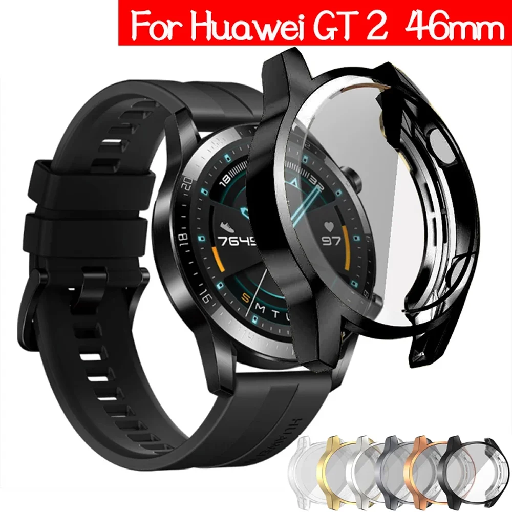 Tempered Glass+PC Case For Huawei GT 2 Full Coverage Screen Protector Soft Correa Huawei Watch GT 2 Bumper Case Accessories 46mm