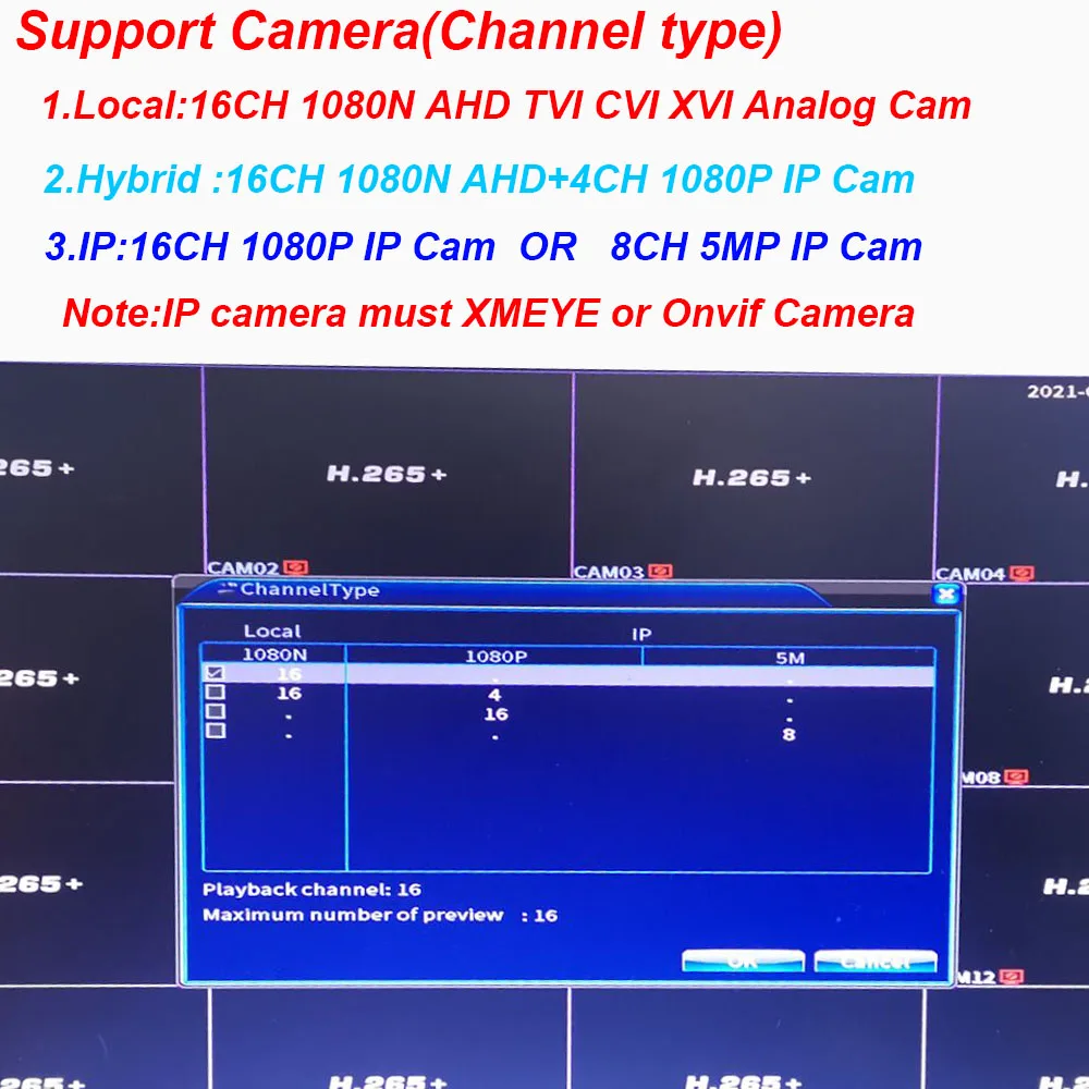 Xmeye 16 Channel 1080N DVR NVR Module Support Coaxial Audio Face Motion Detect For Analog 720P 1080P IP AHD CCTV Security Camera