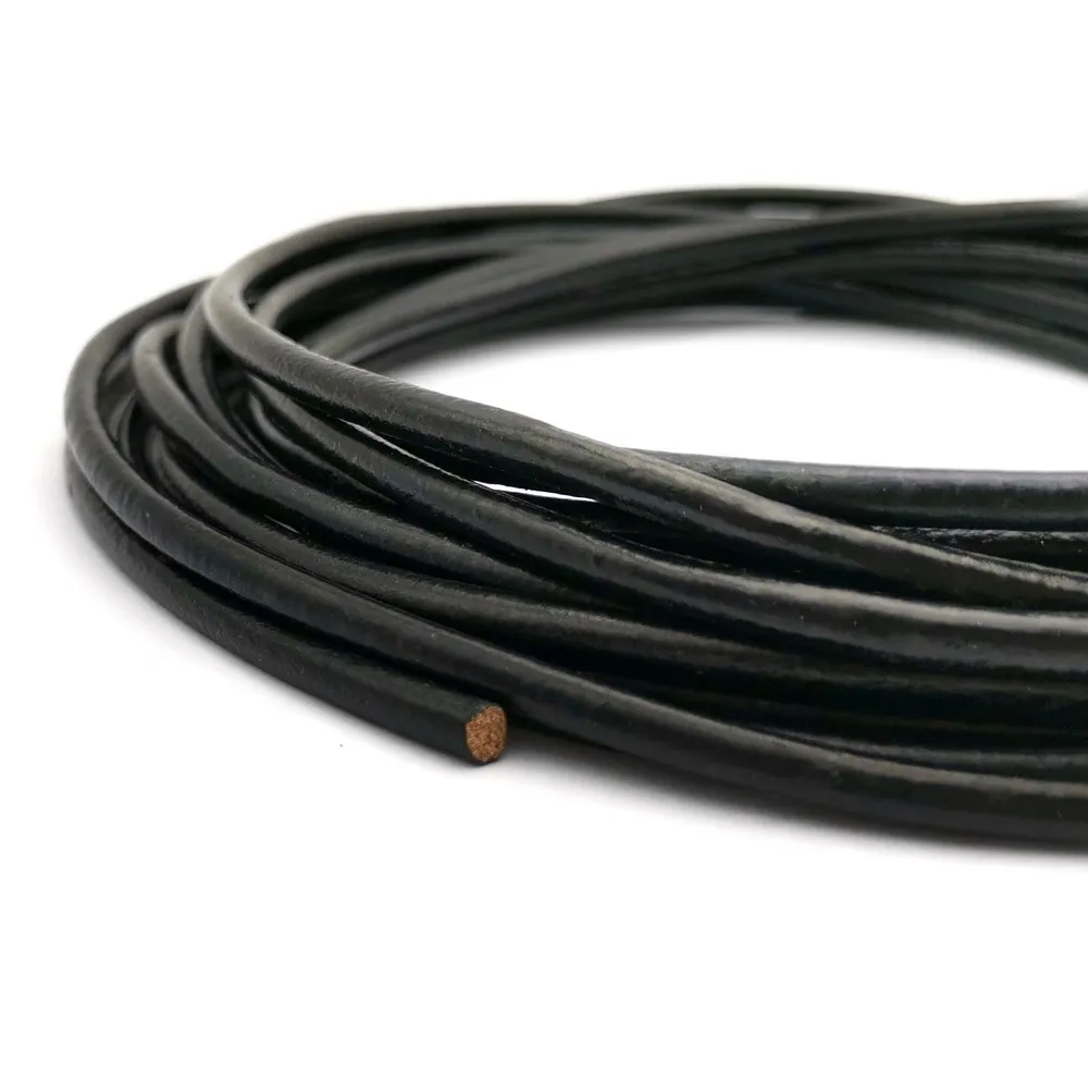 5 Yards 3.0mm Round Real Black Leather Cords Strap for Necklace Pendant Making Genuine Cowhide