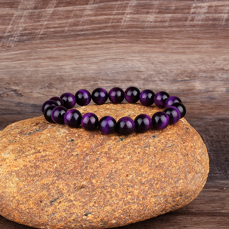 Natural Purple Tiger Eyes Bracelet Men Women 6/8/10/12mm Grade A Smooth Beads Stone Braslet Yoga Meditation Braclet For Him Gift