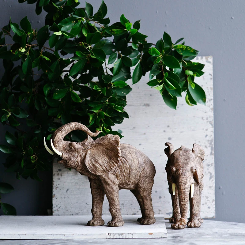 

Powkhome Creative Tai Elephant Accent Statue Resin Craft Walking Brown Elephant Animal Figures Room Home Decor