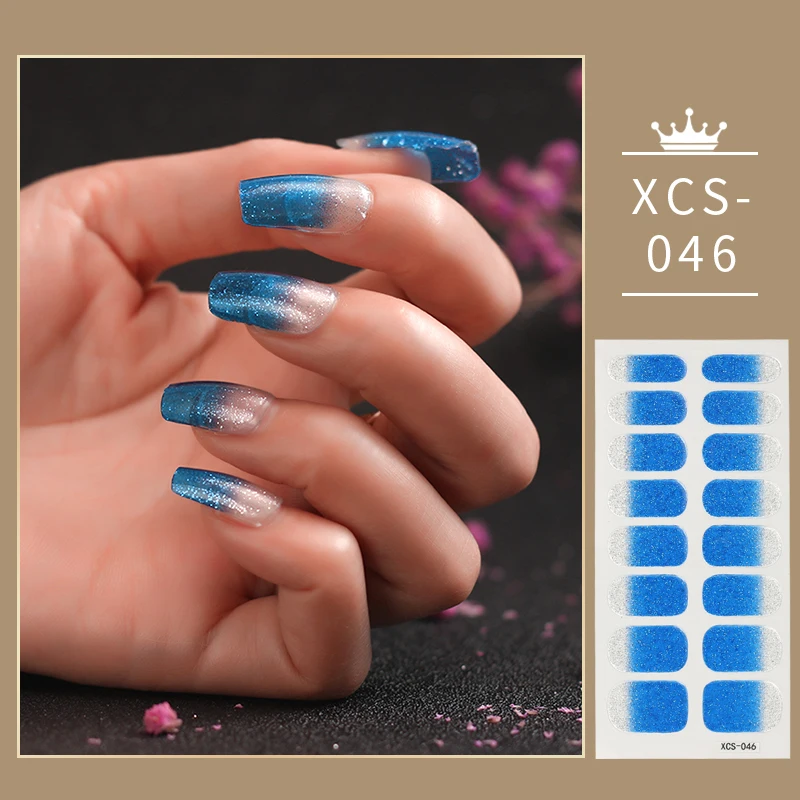 

Sea Blue Shiny Twinkle Glitter Series Women Salon Decals Plain Stickers Nail Stickers Designer Full Cover Nail Stickers Nail Art