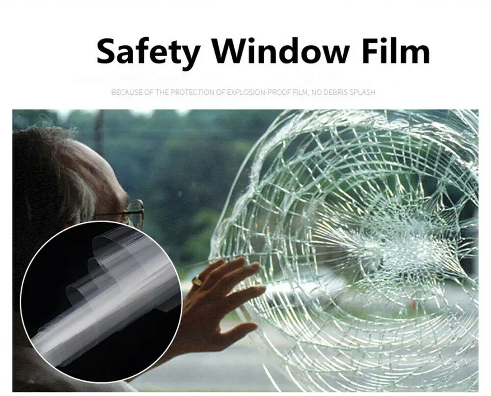 HOHOFILM 2mil/4mil/8mil/12mil Roll Safety Clear Window Film Glass Protection PET Anti Shatter Resist Prevent Glass explosion