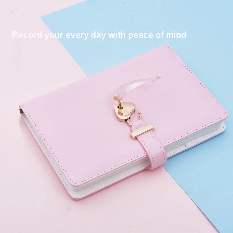 Couple A5 Diary with Heart Lock PU Leather Notebook School Supplies Lockable Password Writing Pads Girl Women Gift