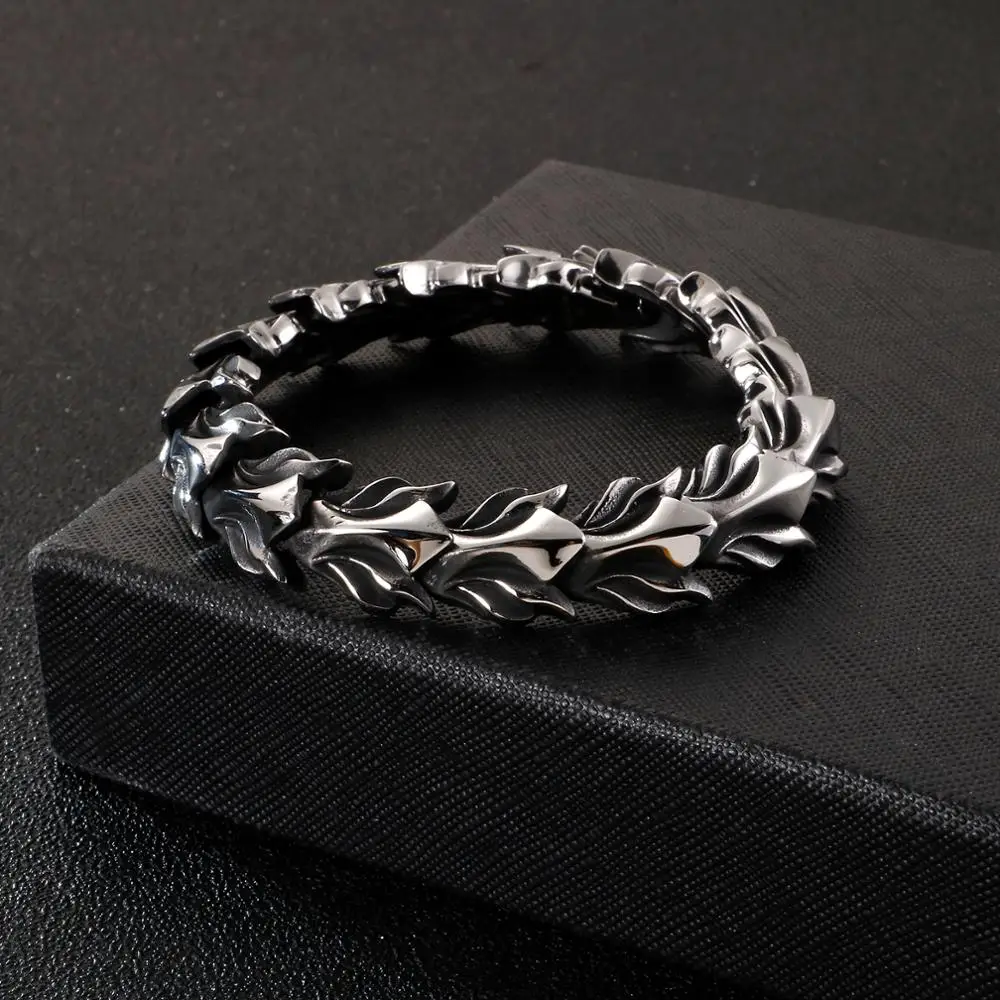 Fongten 17mm Width Dragon Chain Bracelet For Men Stainless Steel Charms Men Bracelets Bangle Ancient Silver Color Jewelry