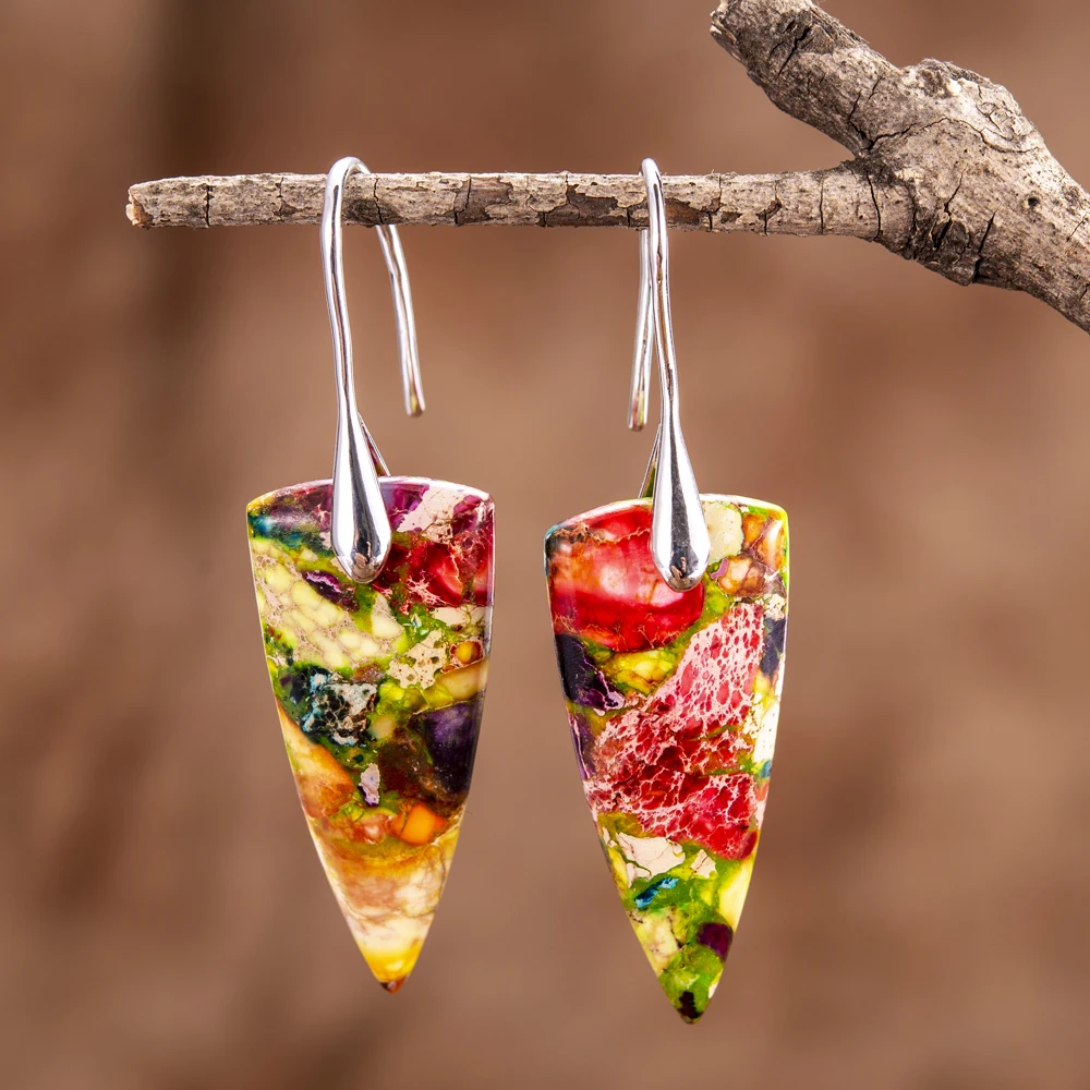 Colorful Shield shaped Women Talisman Hook Earrings