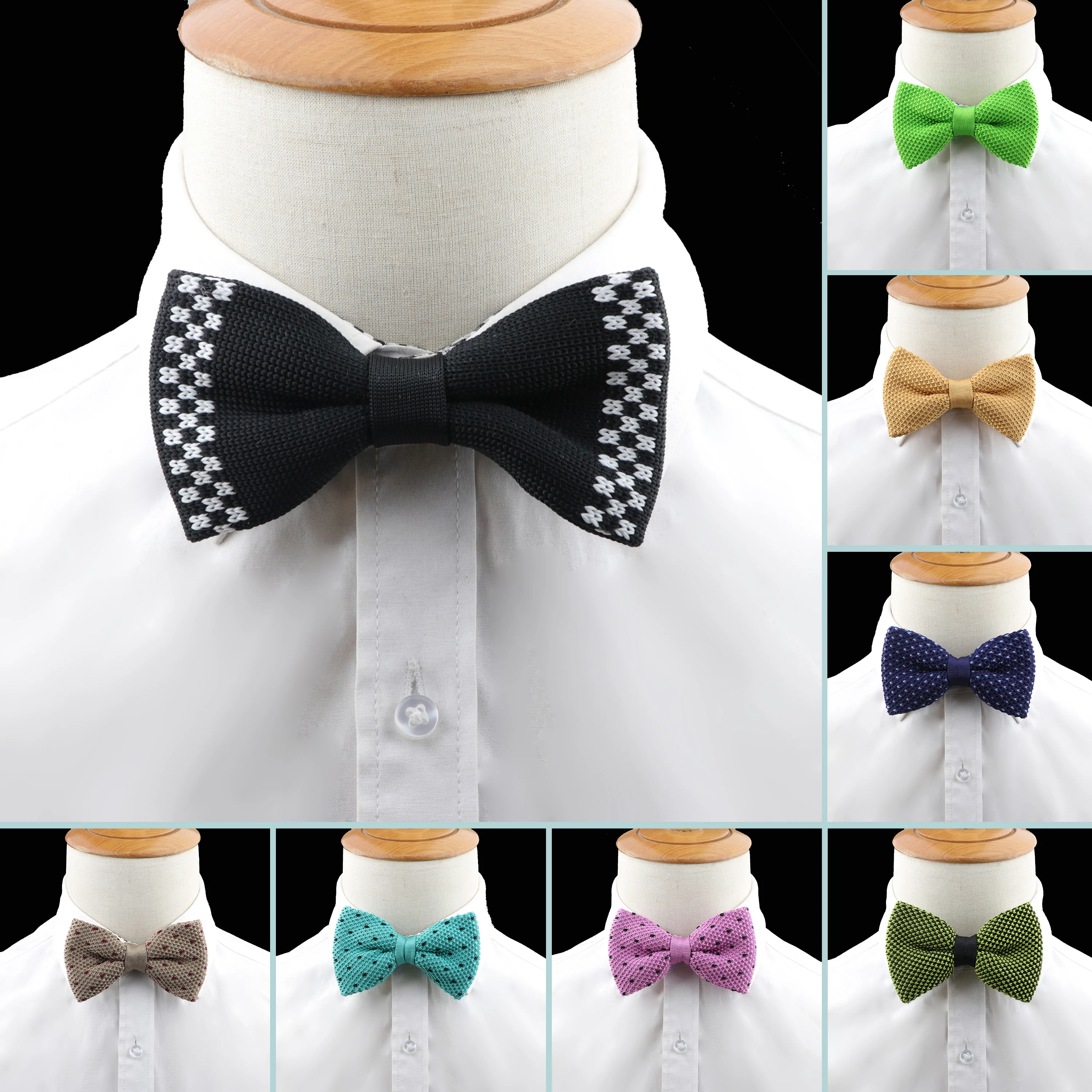 

Men Knitted Bow Tie Solid Color Adjustable Knitting Casual Neck Ties for Wedding Party Leisure Ploka Dots Butterfly Bowtie