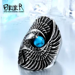 Beier 316L stainless steel Classic Eagle Green Stone Men's Ring Punk Animal High Quality Jewelry LLBR8-144R