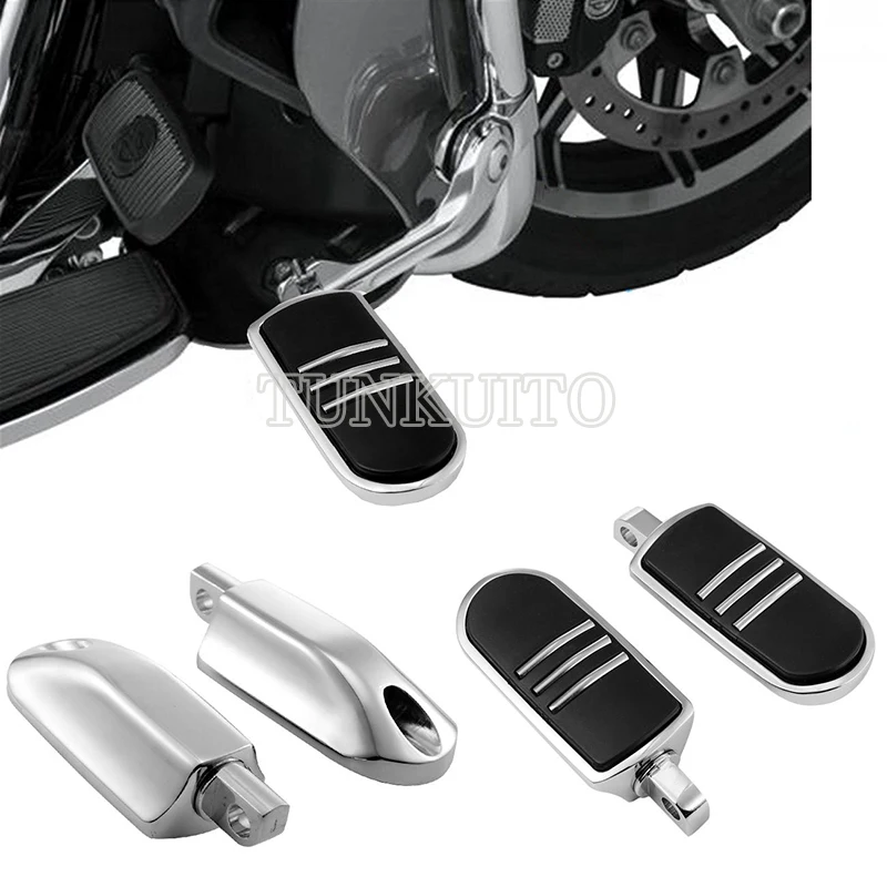 Chrome Motorcycle Male Mount Metal Inlay Streamliner Highway Foot Pegs Footrest Set for Road King Street Glide