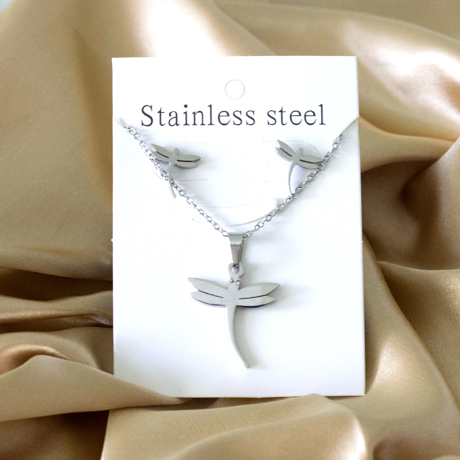 LUXUKISSKIDS Dragonfly style stainless steel Jewelry sets with CZ zircon Eye Earrings pendant costume jewellery set