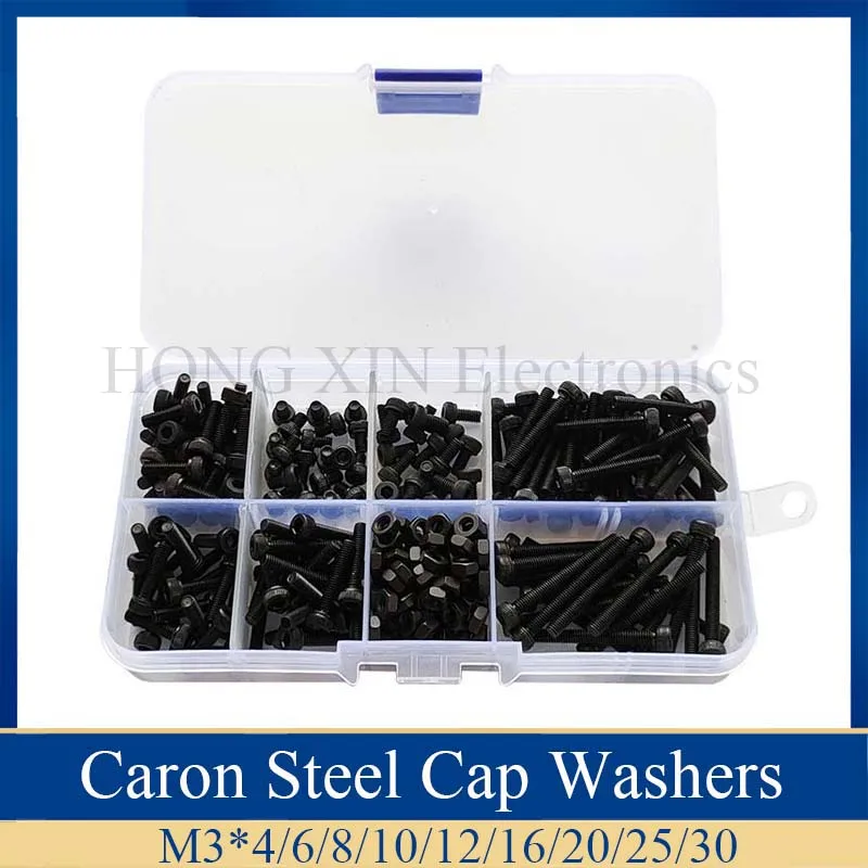 

280pcs/box M3 Screw kits Hex socket head cap screw Black steel Hexagon Cylinder Bolt Kits