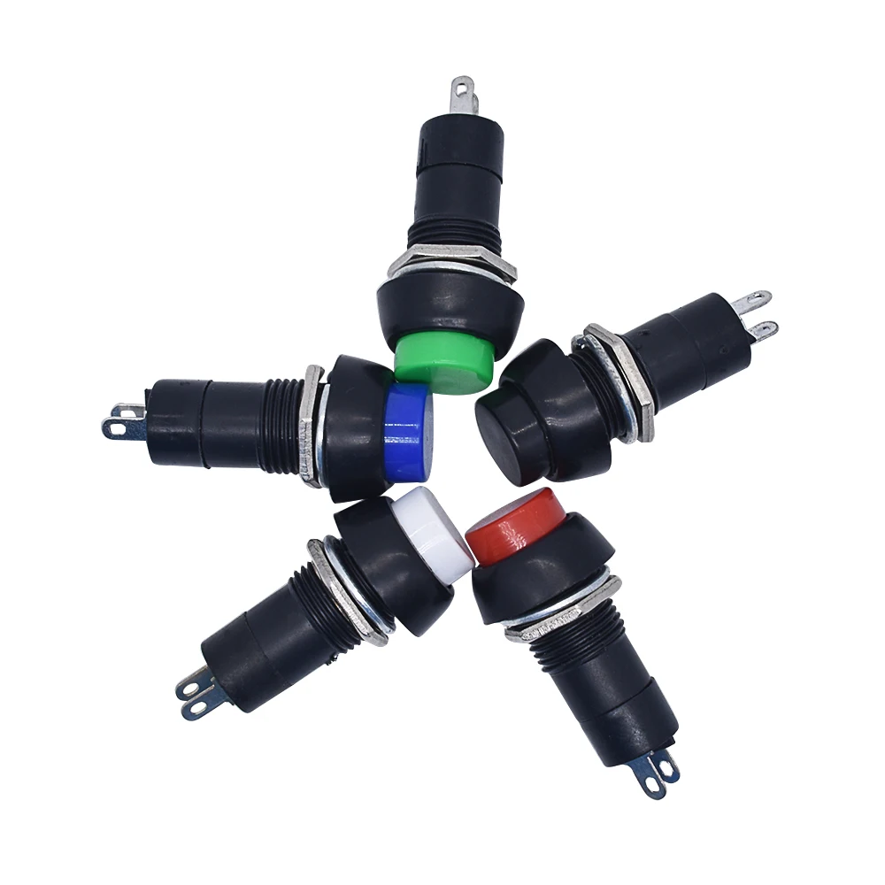 1Pack=5pcs PBS-11B 2PIN 12mm No Lock Self-Lock ON OFF Push Button Momentary Switch 3A 150V Black Blue Red Green Yellow