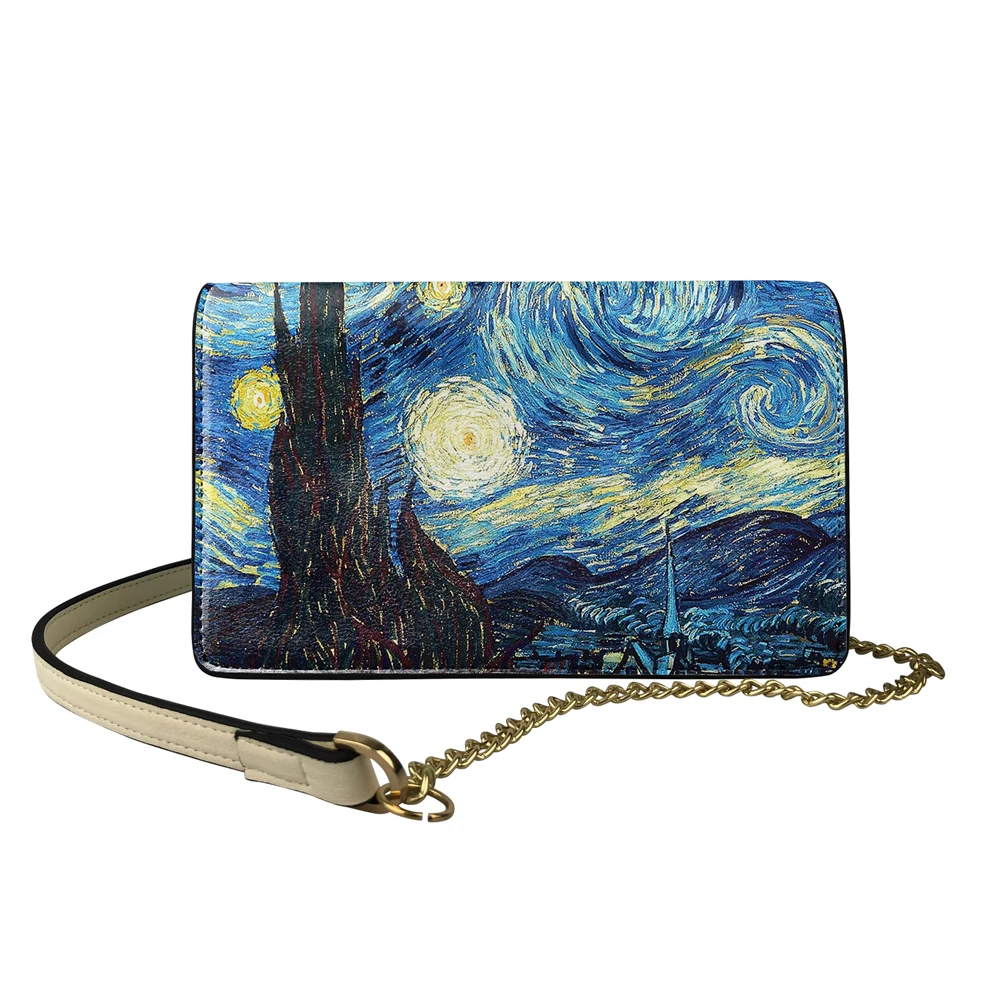 

NOISYDESIGNS Van Gogh Art Print Shoulder Bags Women's Evening Bags PU Leather Small Messenger Party Handbag Mobile Phone Purse