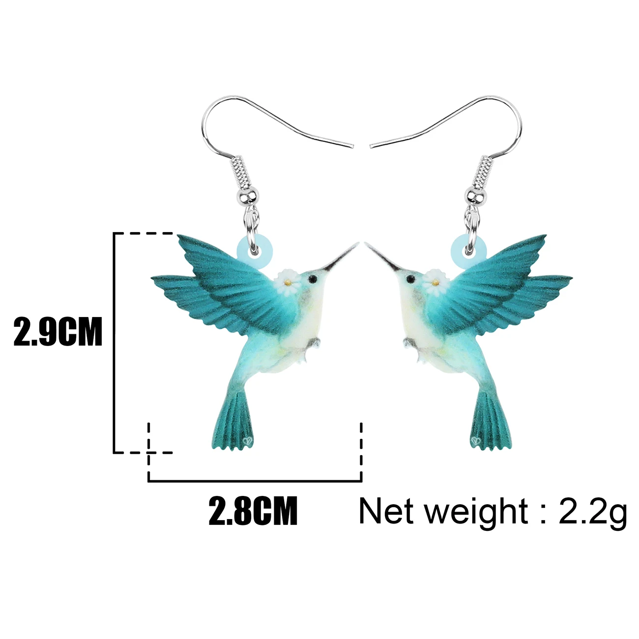 Bonsny Acrylic Blue Hummingbird Earrings Lovely Bird Animal Dangle Drop Jewellery For Women Girls Kids Fashion Gift Accessories