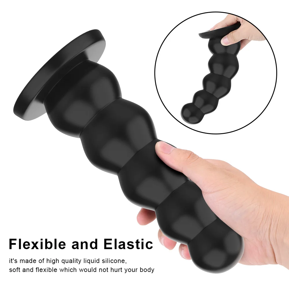 IKOKY Liquid Silicone 5 Beads Big Dildos Anal Plugs Strong Suction Cup Female Male Masturbator Butt Plug Sex Toys for Women Men