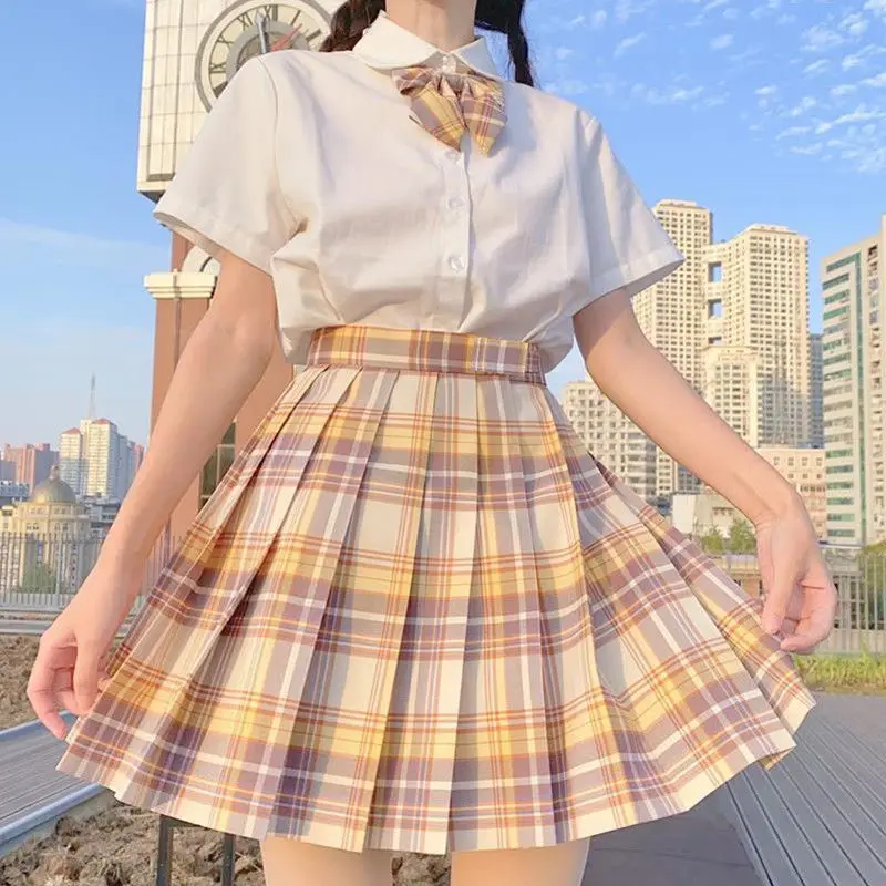 Women 2021 Summer New JK Skirts Women High Waist Skirts Korean Style Pleated Skirts for Girls Cute Sweet Ladies Plaid Mini Skirt