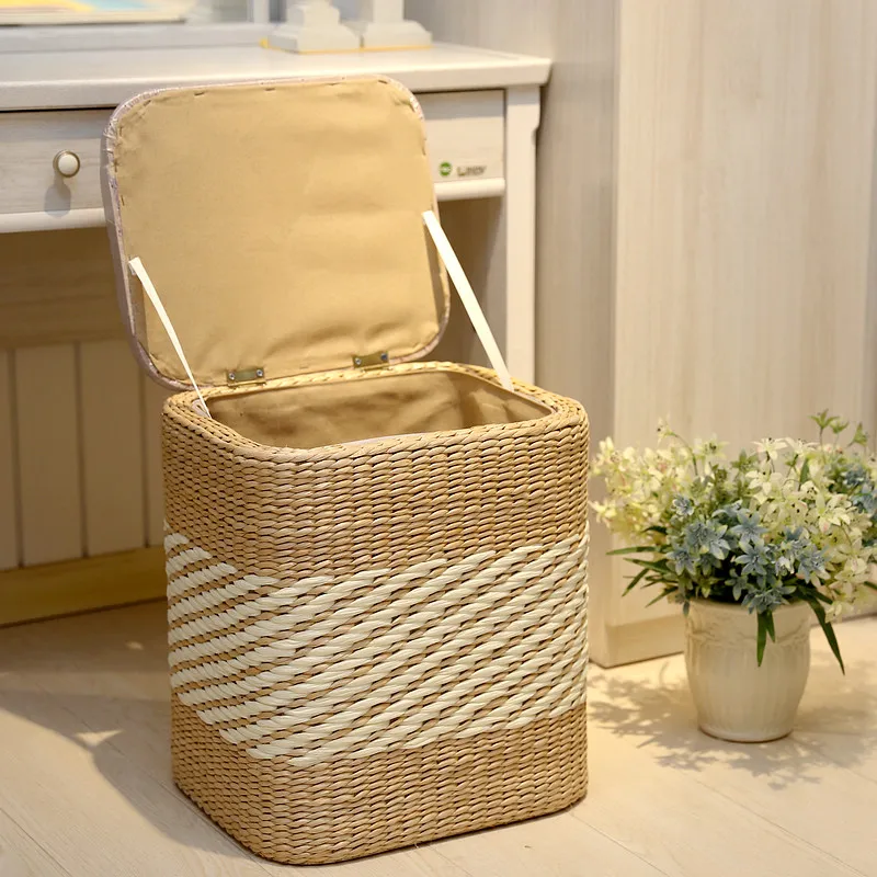 

zq Pastoral Straw Bedroom Storage Stool Shoe Changing Stool Footstool Storage Box Storage Stool Storage Box