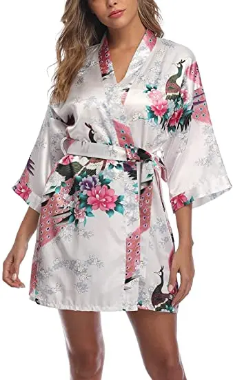 Fashion Satin Robe Female Bathrobe Sexy peignoir femme Silk Kimono Bride Dressing gown sleepwear Night Grow For Women