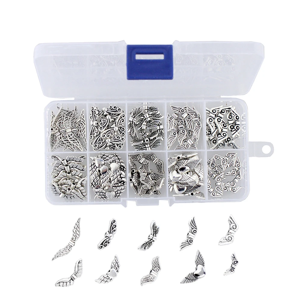 100Pcs Assorted 10 Styles Angel Wings Bead Charm DIY Jeweler Findings Charms Jewelry Accessories for Necklace Bracelets