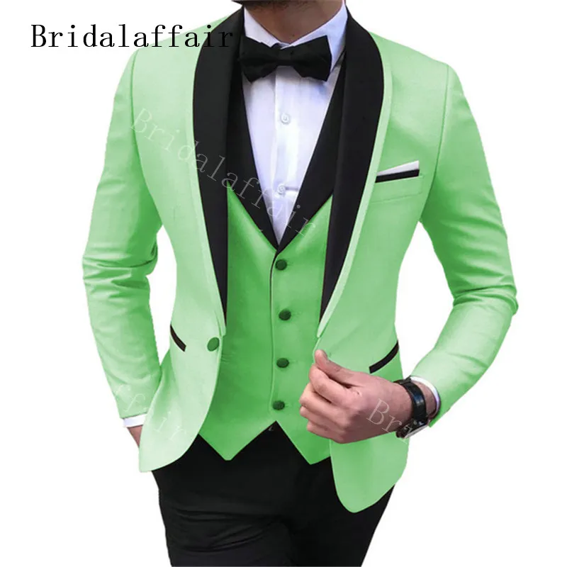 

Bridalaffair Shawl Lapel Men Colorful Fashion Wedding Suits Plus Size Pink Green Blue Purple Suits Jacket Pants Vest 3Pcs Tuxedo