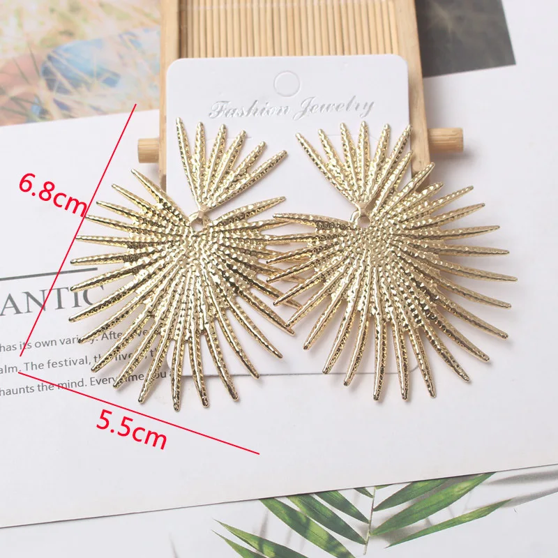 Metall-Hängeohrringe für Frauen Goldfarben Geometrische Statement-Tropfenohrringe Blatt-Anhänger Damenohrringe Pendientes Mujer – Detail 2