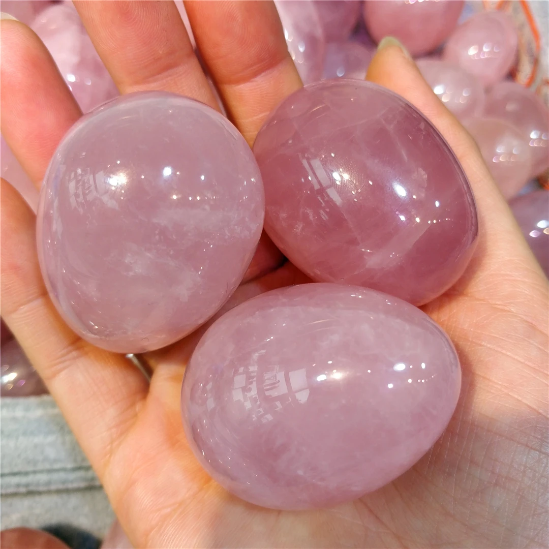 Natural Rose Quartz Pink Crystal Stone Carved Eggs Smooth Skin Beauty Massager Worry Egg Collecting Original Gifts For Woman