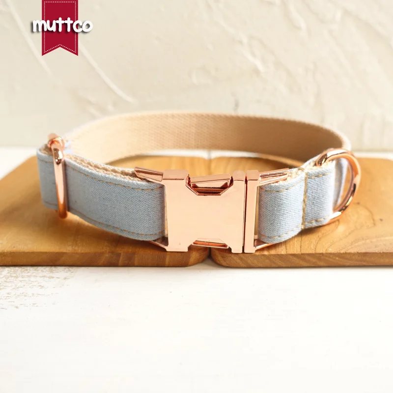 MUTTCO retailing self-design collar THE LIGHT JEAN handmade collar wathet blue and white 5 sizes dog collar UDC034M