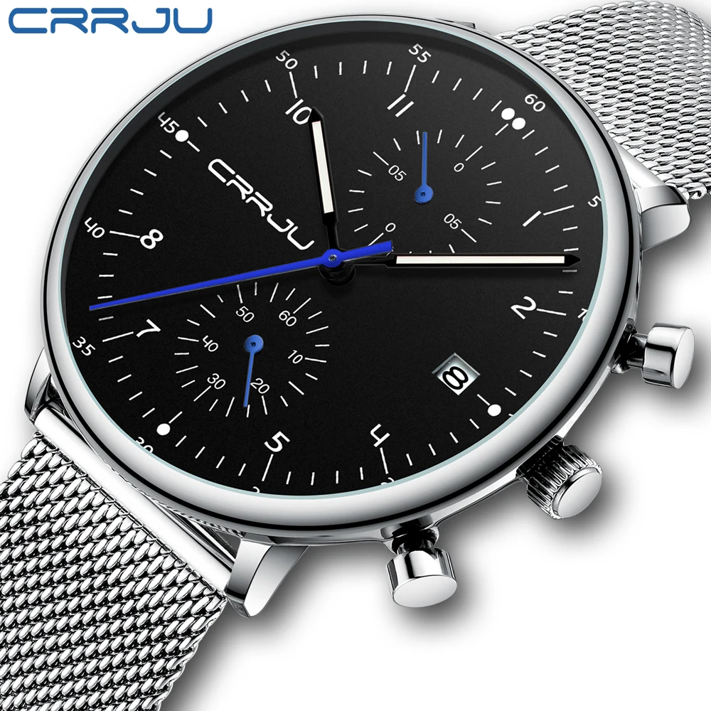 CRRJU Men\'s Watch Top Brand Luxury Men Wristwatch Male Clock Silver Man Watch Chronograph Waterproof Watches Relogio Masculino