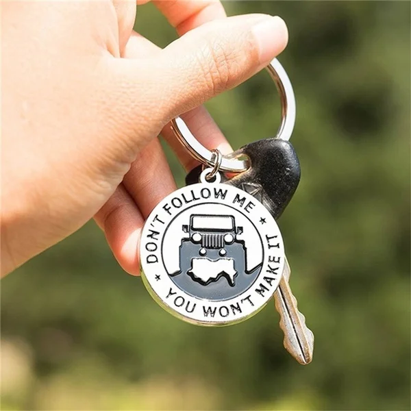 Features Don't Follow My Psychic Stainless Steel Round Monster Truck Keychain