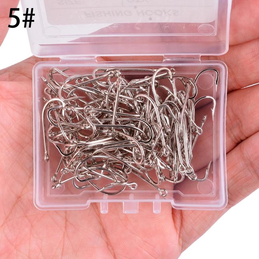 100pcs/ Box Long Shank Sea Fishing Hook 1#-10# Fishhook Stainless Steel Sharp Barbed Offset Narrow Bait Fishing Hooks Saltwater