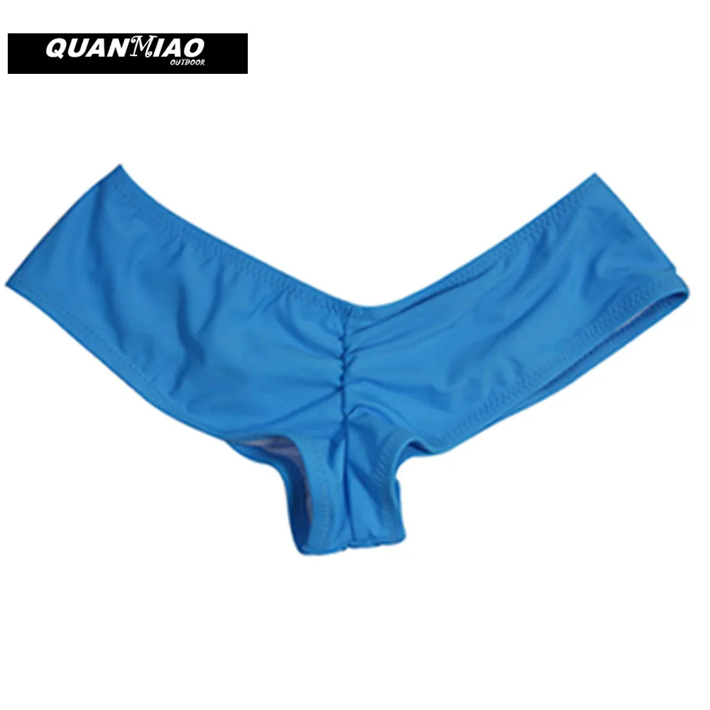 QuanMiao Sexy Women Brazilian Bikini Lady Swimwear Hot V Style Thong Cheeky Beach Bottom