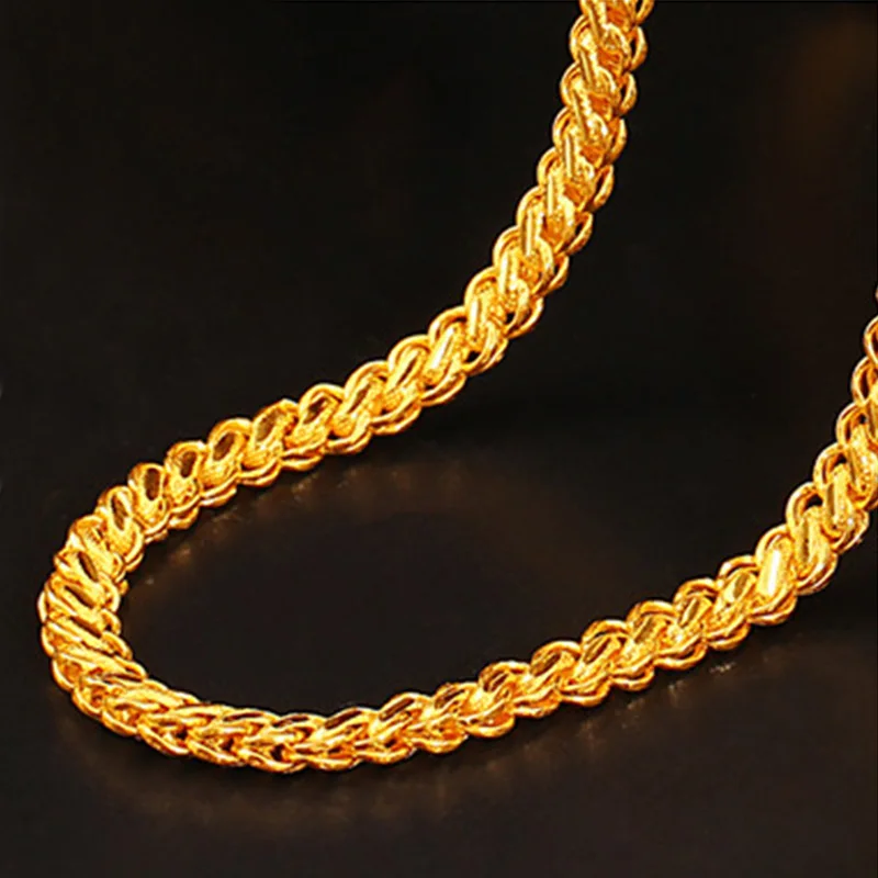 

Luxury 60cm 24k Yellow Gold Plating Necklace for Men Twist Male Necklace Chain Wedding Engagement Party Jewelry Gifts Not Fade